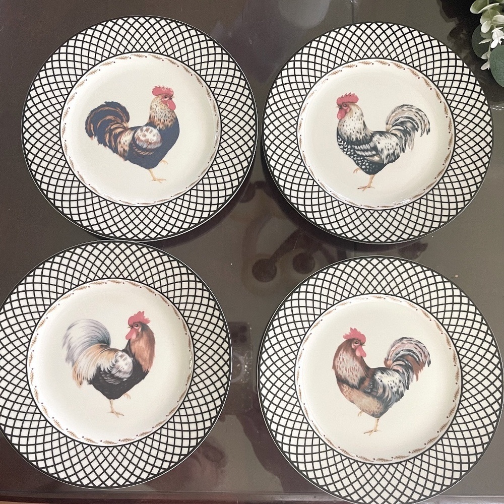 Vera Bradley My Home set of 4 Rooster Lunch Plates by  Andrea By Sadek